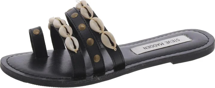 Seashore Womens Leather Toe Loop Slide Sandals