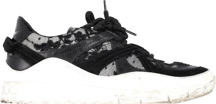 Seattle Floral Lace Mesh Trainers in Black Leather
