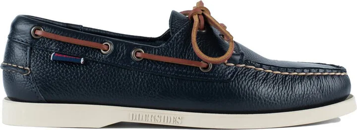 Sebago Navy Blue Grained Leather Boat Moccasin Docksides