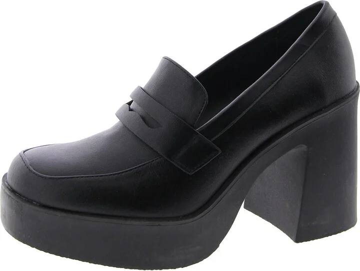 Sedina Womens Faux Leather Slip On Loafer Heels