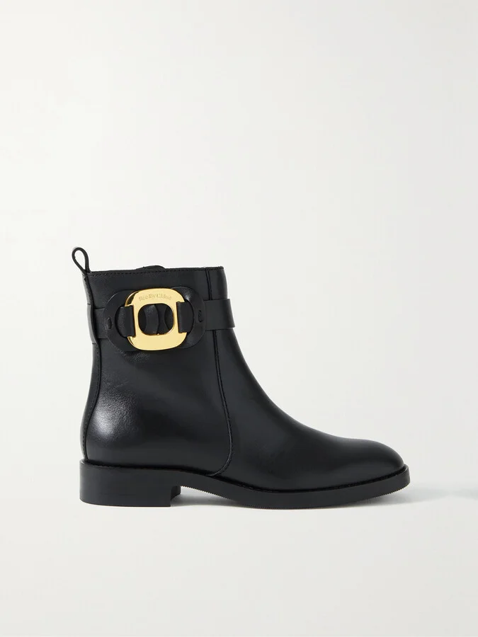 SEE BY CHLOÉ - Chany Embellished Leather Ankle Boots - Black