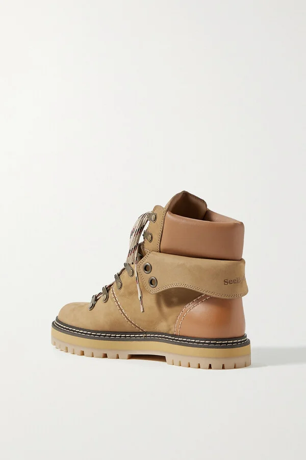 SEE BY CHLOÉ - Eileen Leather-trimmed Nubuck Ankle Boots - Brown - Image 3