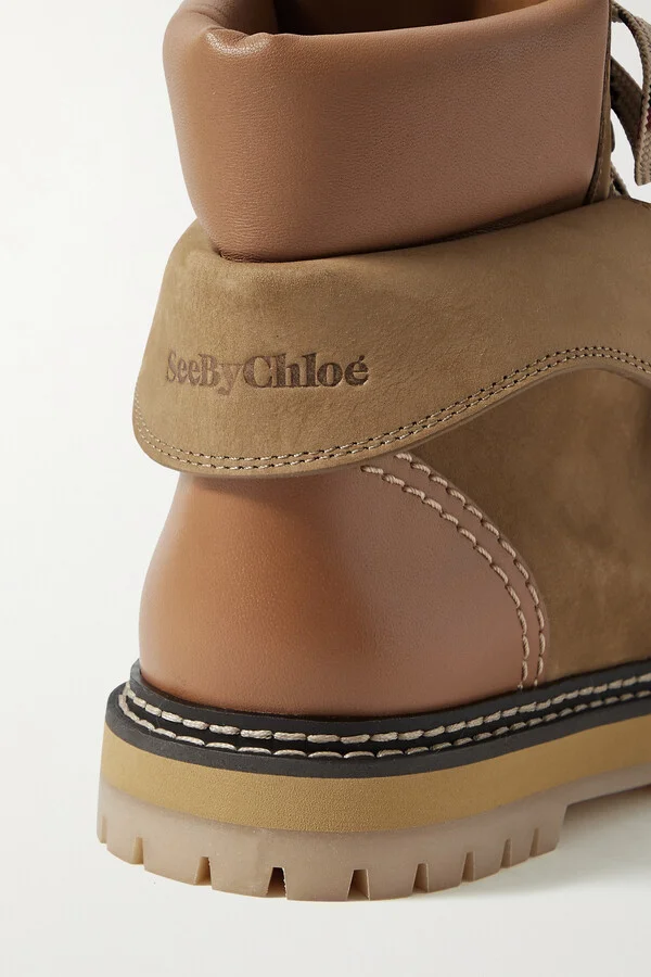SEE BY CHLOÉ - Eileen Leather-trimmed Nubuck Ankle Boots - Brown - Image 4