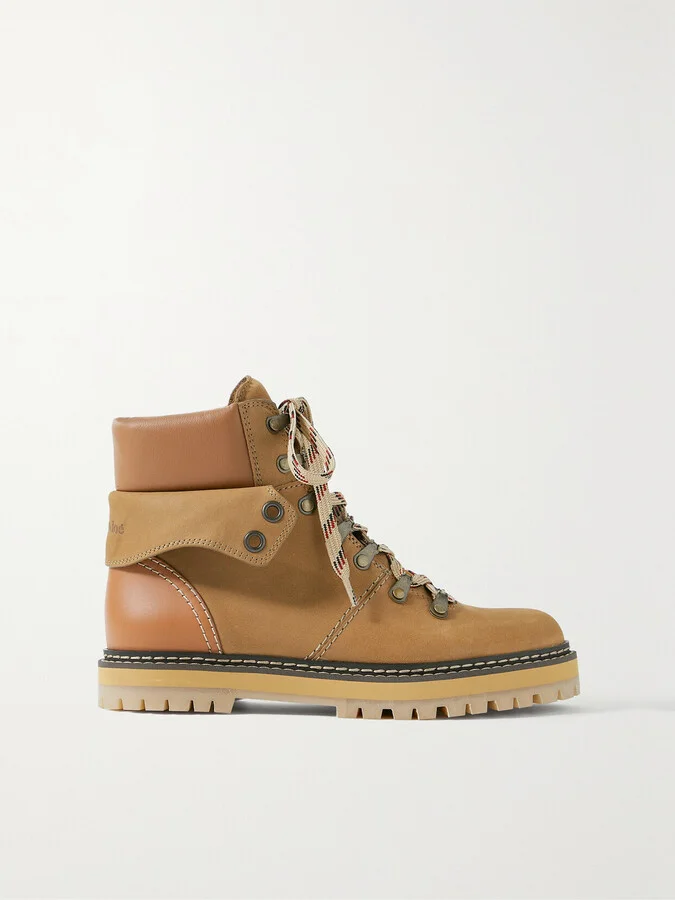 SEE BY CHLOÉ - Eileen Leather-trimmed Nubuck Ankle Boots - Neutrals