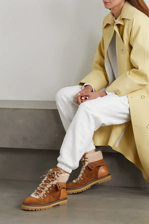 SEE BY CHLOÉ - Eilieen Shearling-lined Suede And Leather Ankle Boots - Brown - Image 2