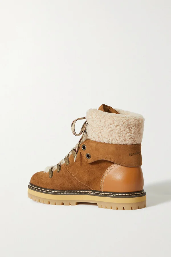 SEE BY CHLOÉ - Eilieen Shearling-lined Suede And Leather Ankle Boots - Brown - Image 3