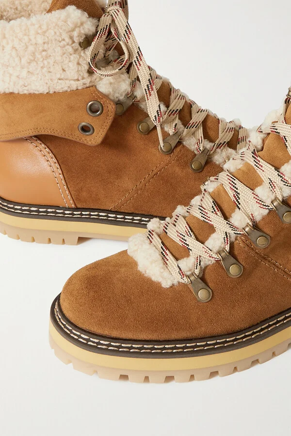 SEE BY CHLOÉ - Eilieen Shearling-lined Suede And Leather Ankle Boots - Brown - Image 4