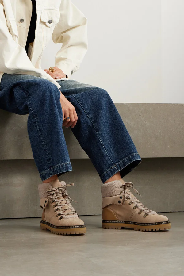 SEE BY CHLOÉ - Eilieen Shearling-lined Suede And Leather Ankle Boots - Brown - Image 2