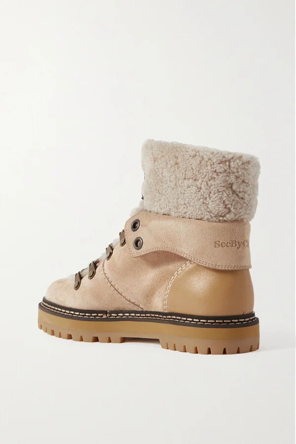 SEE BY CHLOÉ - Eilieen Shearling-lined Suede And Leather Ankle Boots - Brown - Image 3