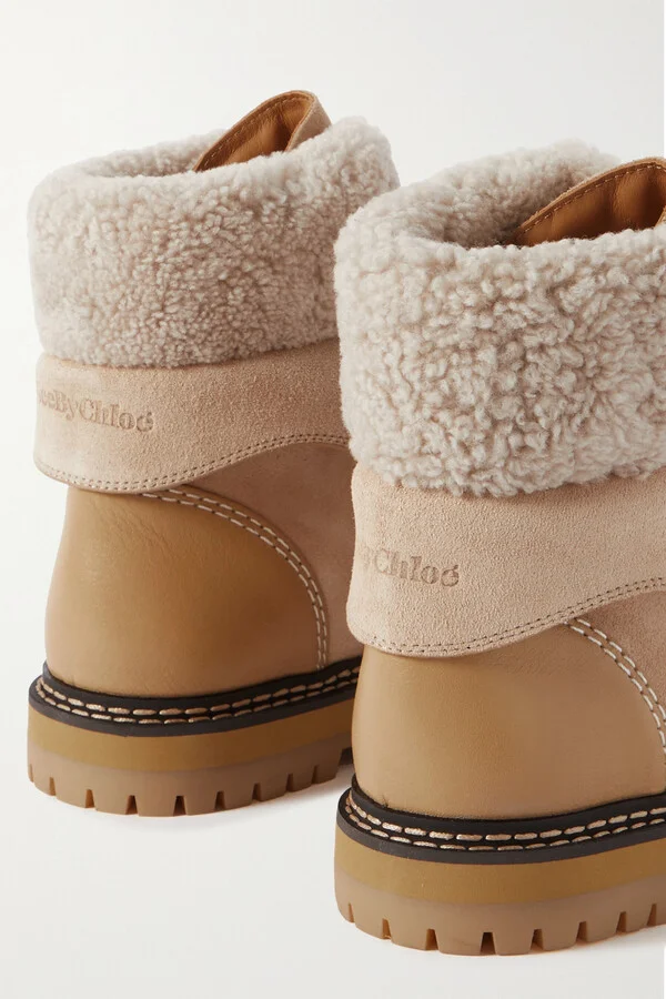 SEE BY CHLOÉ - Eilieen Shearling-lined Suede And Leather Ankle Boots - Brown - Image 4