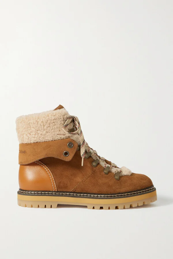 SEE BY CHLOÉ - Eilieen Shearling-lined Suede And Leather Ankle Boots - Brown
