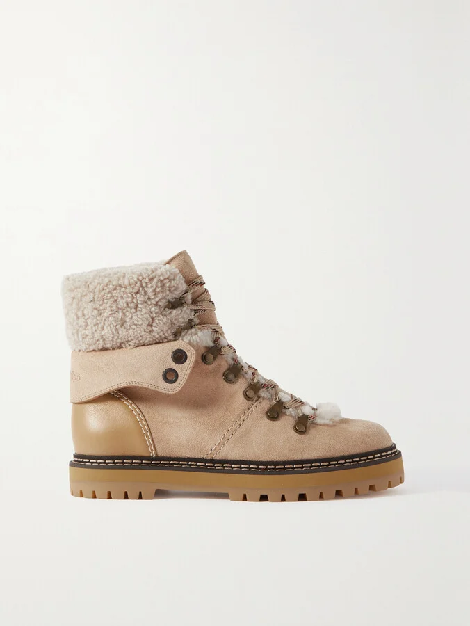 SEE BY CHLOÉ - Eilieen Shearling-lined Suede And Leather Ankle Boots - Brown