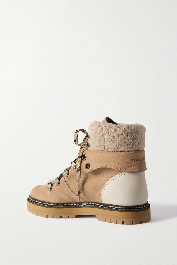 SEE BY CHLOÉ - Eilieen Shearling-lined Suede And Leather Ankle Boots - Cream - Image 3