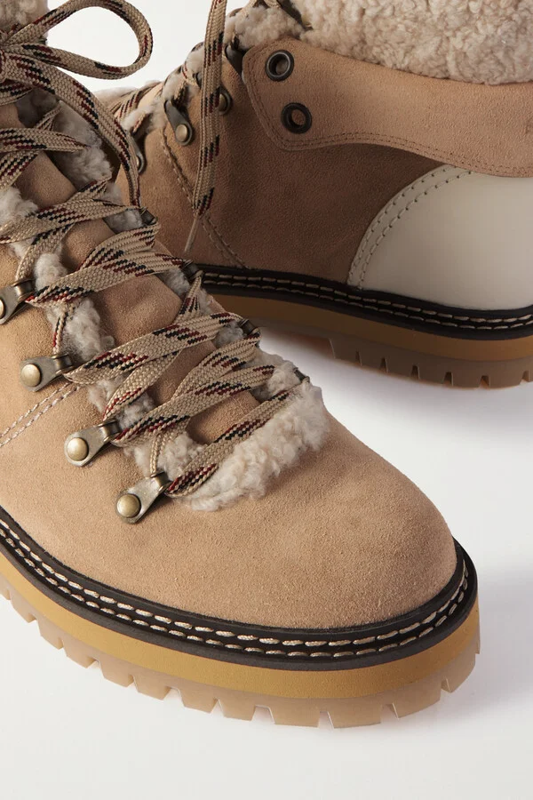 SEE BY CHLOÉ - Eilieen Shearling-lined Suede And Leather Ankle Boots - Cream - Image 4