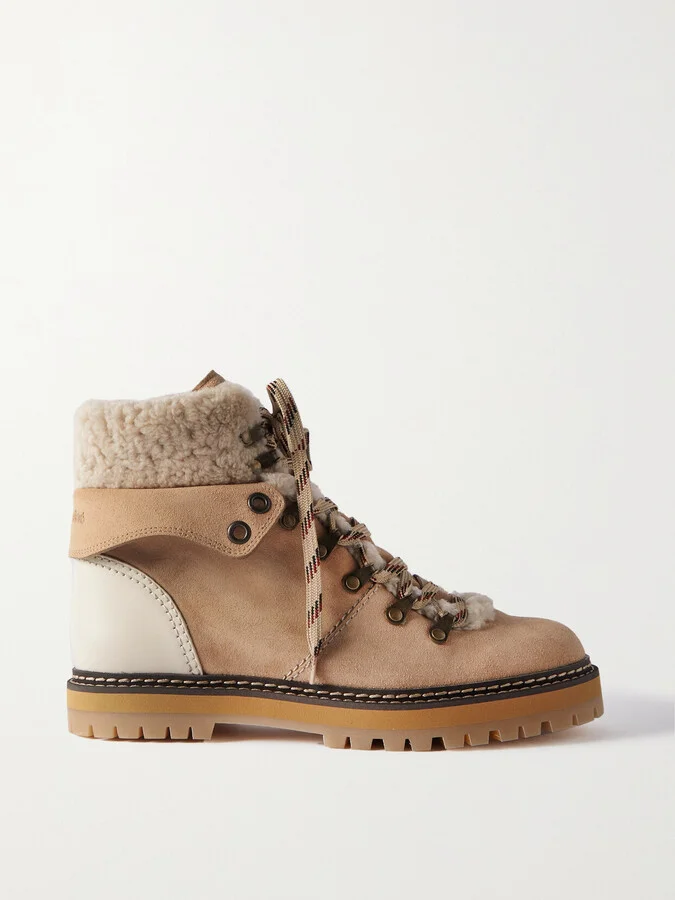 SEE BY CHLOÉ - Eilieen Shearling-lined Suede And Leather Ankle Boots - Cream
