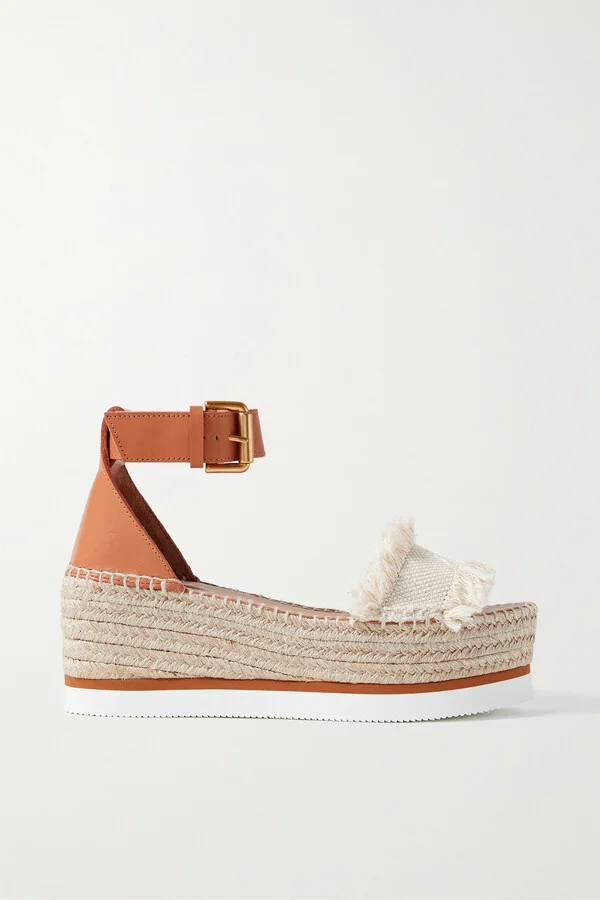 SEE BY CHLOÉ - Glyn Fringed Canvas And Leather Espadrille Platform Sandals - Brown