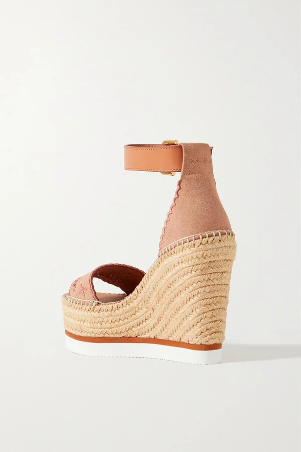SEE BY CHLOÉ - Glyn Leather-trimmed Embroidered Suede Espadrille Sandals - Neutrals - Image 3