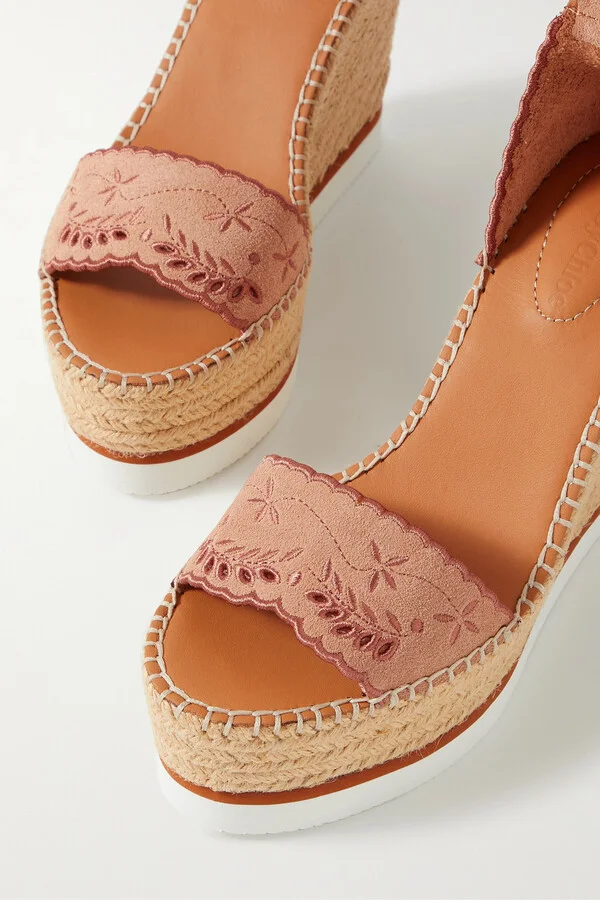 SEE BY CHLOÉ - Glyn Leather-trimmed Embroidered Suede Espadrille Sandals - Neutrals - Image 4