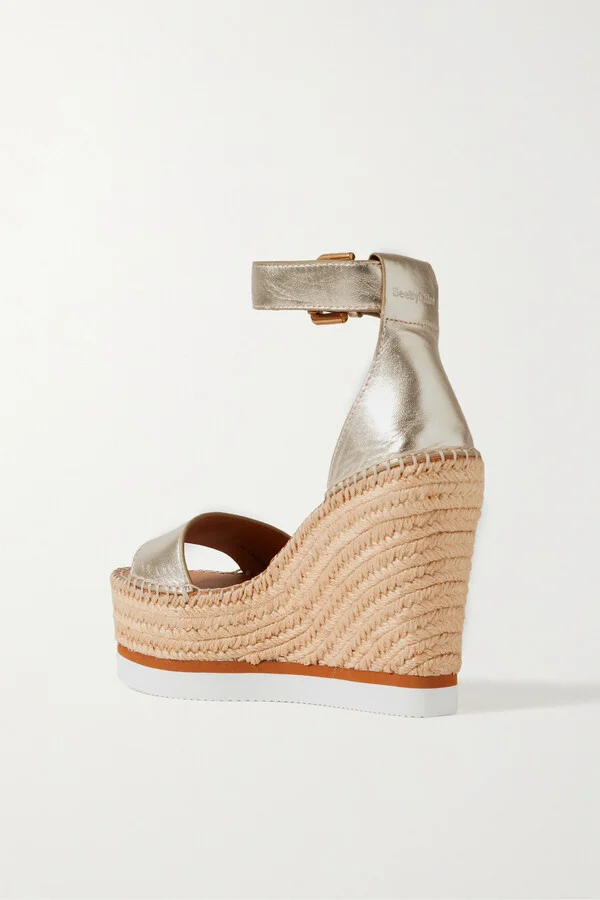 SEE BY CHLOÉ - Glyn Metallic Leather Espadrille Sandals - Gold - Image 3