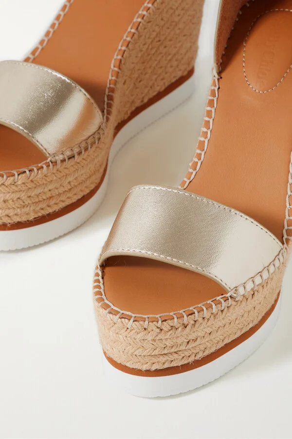SEE BY CHLOÉ - Glyn Metallic Leather Espadrille Sandals - Gold - Image 4