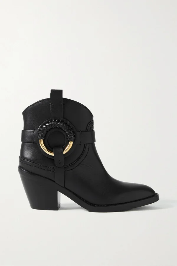 SEE BY CHLOÉ - Hana Embellished Leather Ankle Boots - Black
