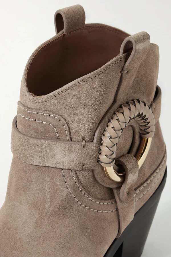 SEE BY CHLOÉ - Hana Embellished Suede Ankle Boots - Brown - Image 4