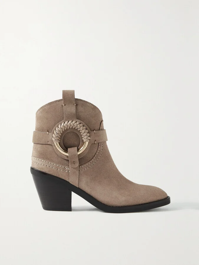 SEE BY CHLOÉ - Hana Embellished Suede Ankle Boots - Brown