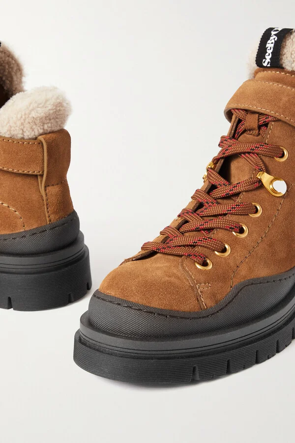 SEE BY CHLOÉ - Jolya Shearling-lined Suede Hiking Boots - Brown - Image 4