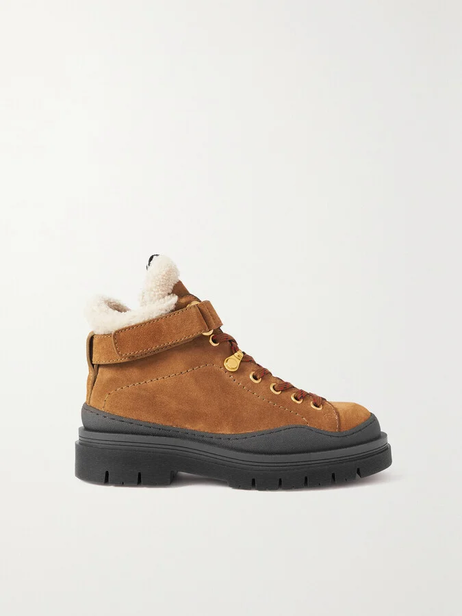 SEE BY CHLOÉ - Jolya Shearling-lined Suede Hiking Boots - Brown