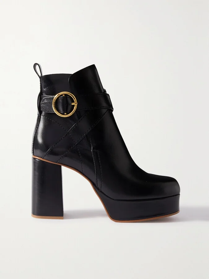 SEE BY CHLOÉ - Lyna Buckled Leather Ankle Boots - Black