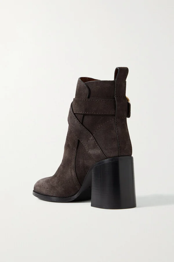 SEE BY CHLOÉ - Lyna Buckled Suede Ankle Boots - Gray - Image 3