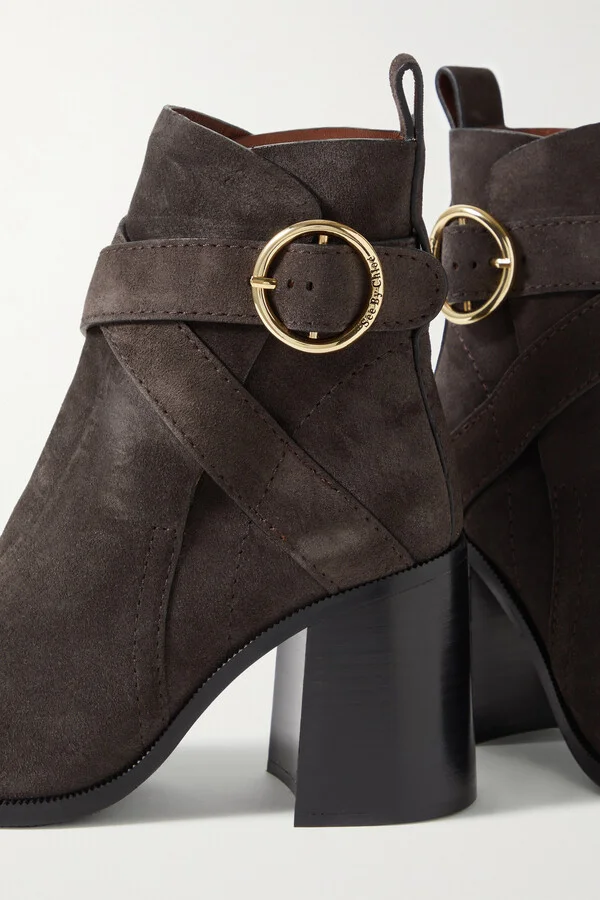 SEE BY CHLOÉ - Lyna Buckled Suede Ankle Boots - Gray - Image 4