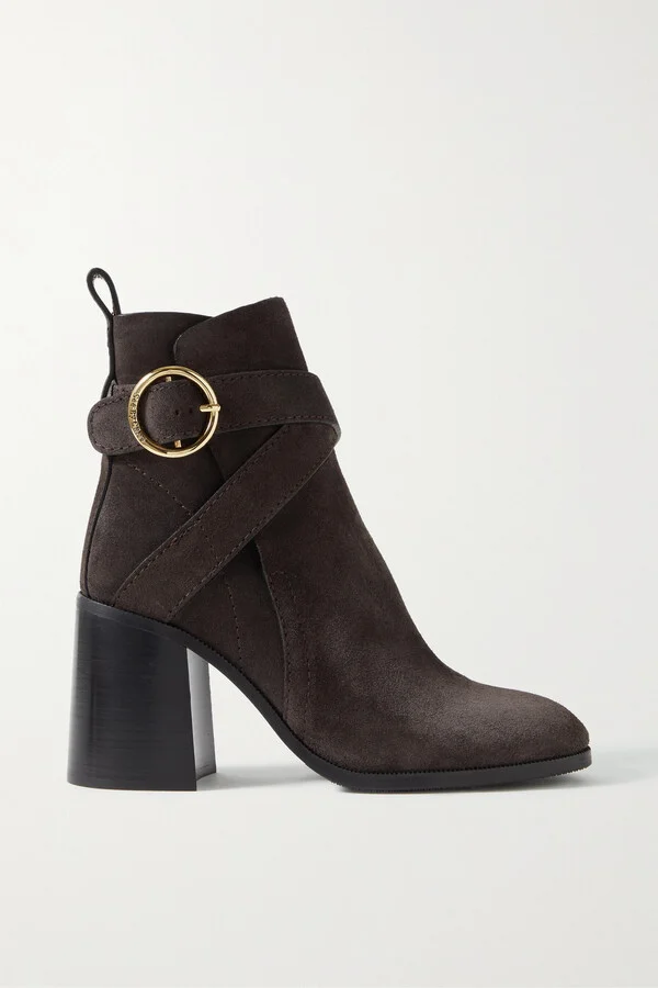 SEE BY CHLOÉ - Lyna Buckled Suede Ankle Boots - Gray