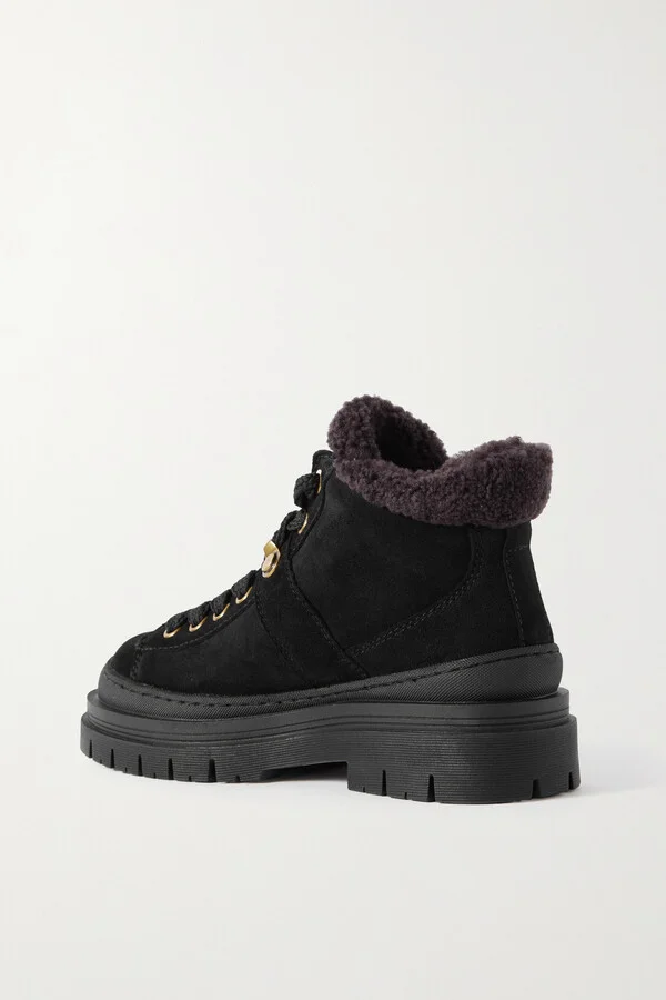 SEE BY CHLOÉ - Maeliss Shearling-lined Suede Ankle Boots - Black - Image 3