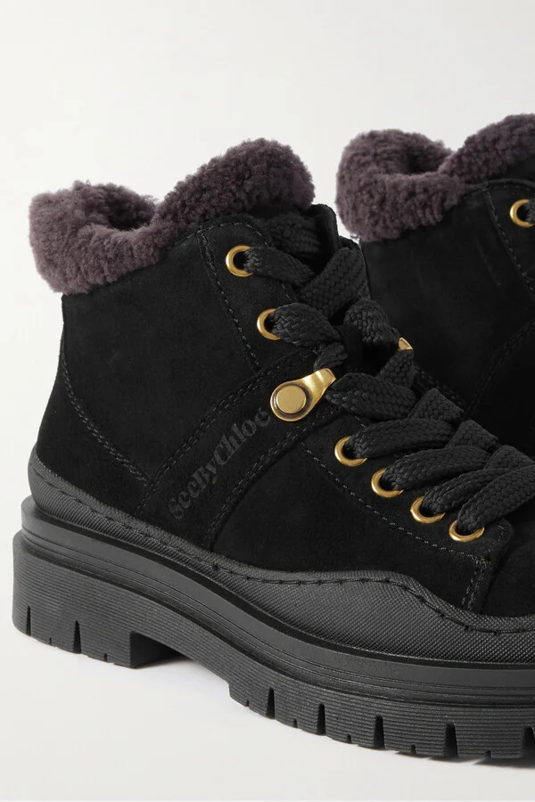 SEE BY CHLOÉ - Maeliss Shearling-lined Suede Ankle Boots - Black - Image 4