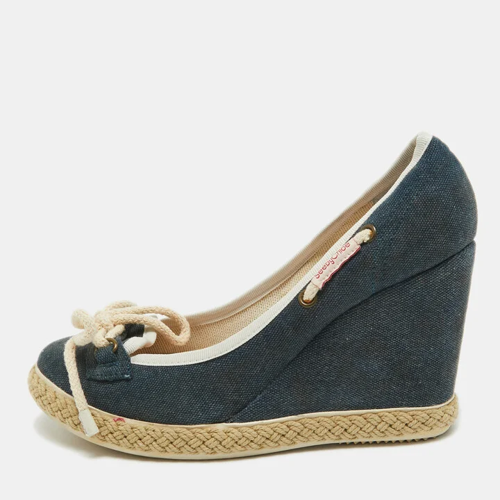 See by Chloe Navy Blue Denim Wedge Pumps Size 38