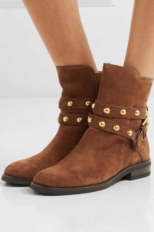 SEE BY CHLOÉ - Studded Suede Ankle Boots - Brown - Image 2