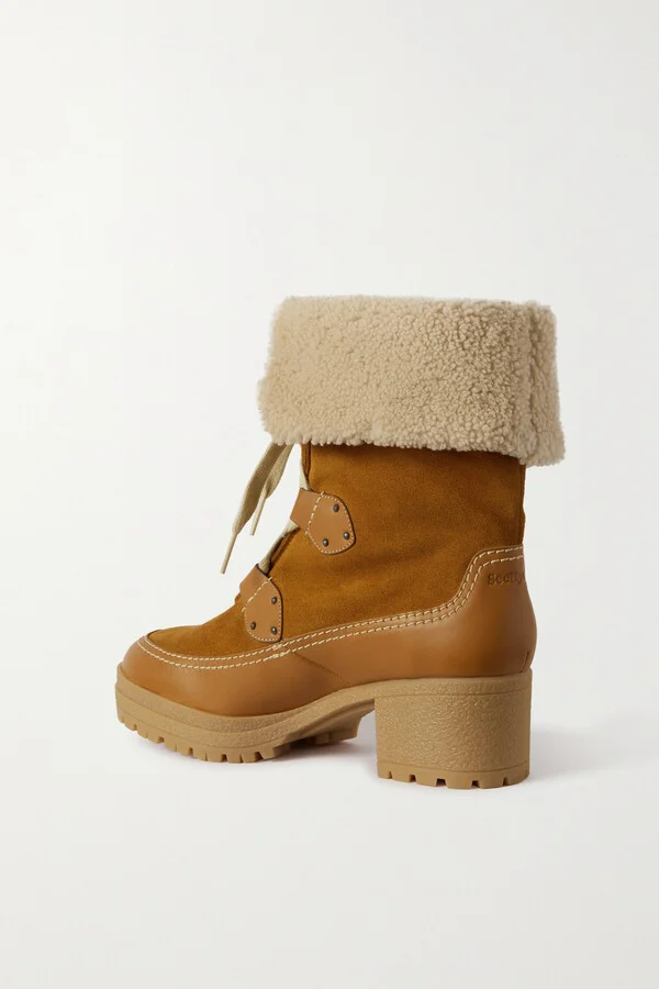 SEE BY CHLOÉ - Verena Shearling-trimmed Suede And Leather Ankle Boots - Brown - Image 3