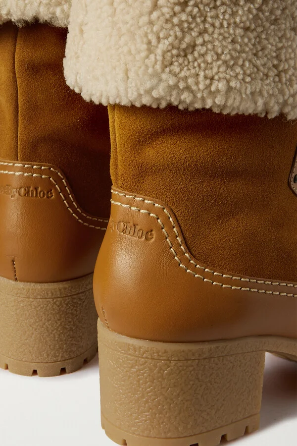 SEE BY CHLOÉ - Verena Shearling-trimmed Suede And Leather Ankle Boots - Brown - Image 4