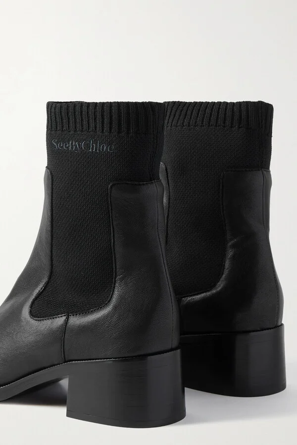 SEE BY CHLOÉ - Wendy Stretch-knit Leather Chelsea Boots - Black - Image 4