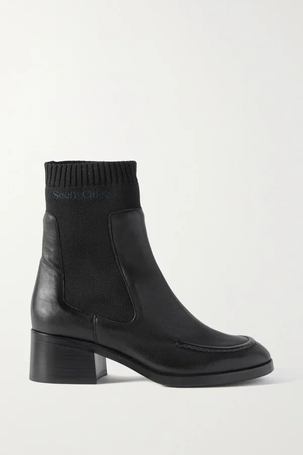 SEE BY CHLOÉ - Wendy Stretch-knit Leather Chelsea Boots - Black