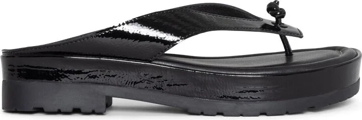 Seena Sandals Women's US 7.5 Black Leather Platform Thong KHD1117