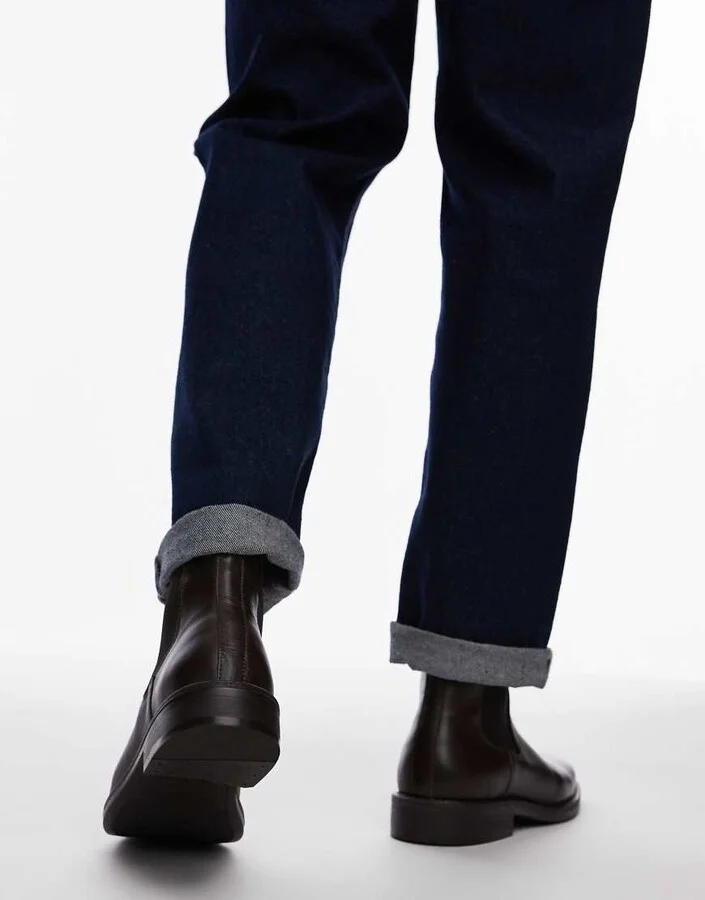 Selected Homme Leather chelsea boots in brown - Image 3