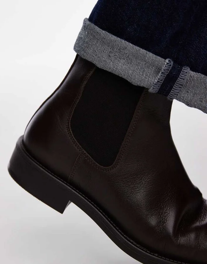 Selected Homme Leather chelsea boots in brown - Image 4