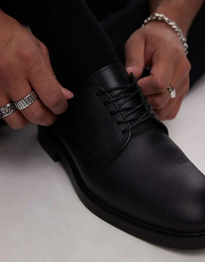 Selected Homme leather derby shoes in black - Image 2