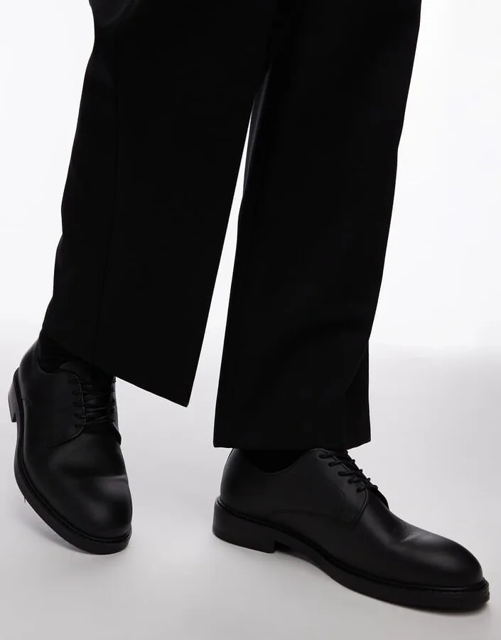 Selected Homme leather derby shoes in black - Image 3
