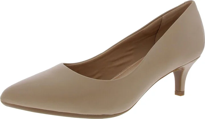 SELEXIE Womens Mesh Inset Leather Kitten Heels