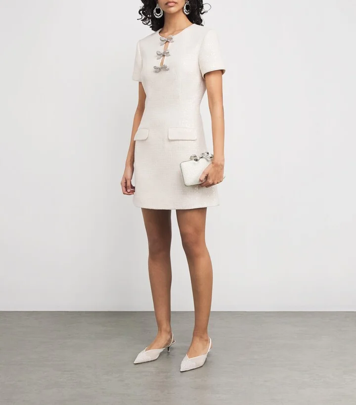 Self-Portrait Sequin Bouclé Bow Midi Dress - Image 2