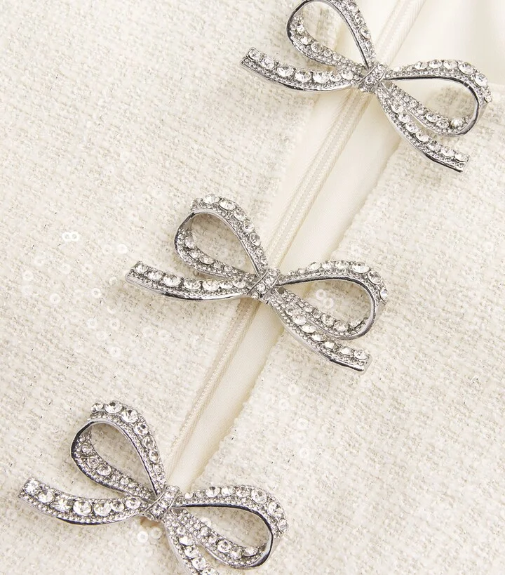 Self-Portrait Sequin Bouclé Bow Midi Dress - Image 4