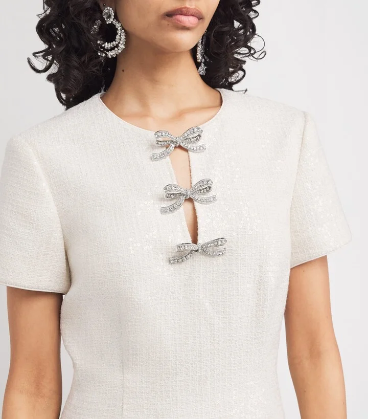 Self-Portrait Sequin Bouclé Bow Midi Dress - Image 5